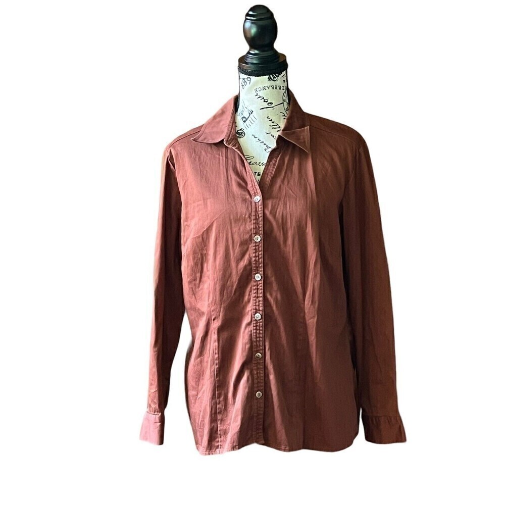 Chico’s Additions Chocolate Brown Button Up Blouse 2 L Boho Lagenlook Modest - Picture 2 of 10